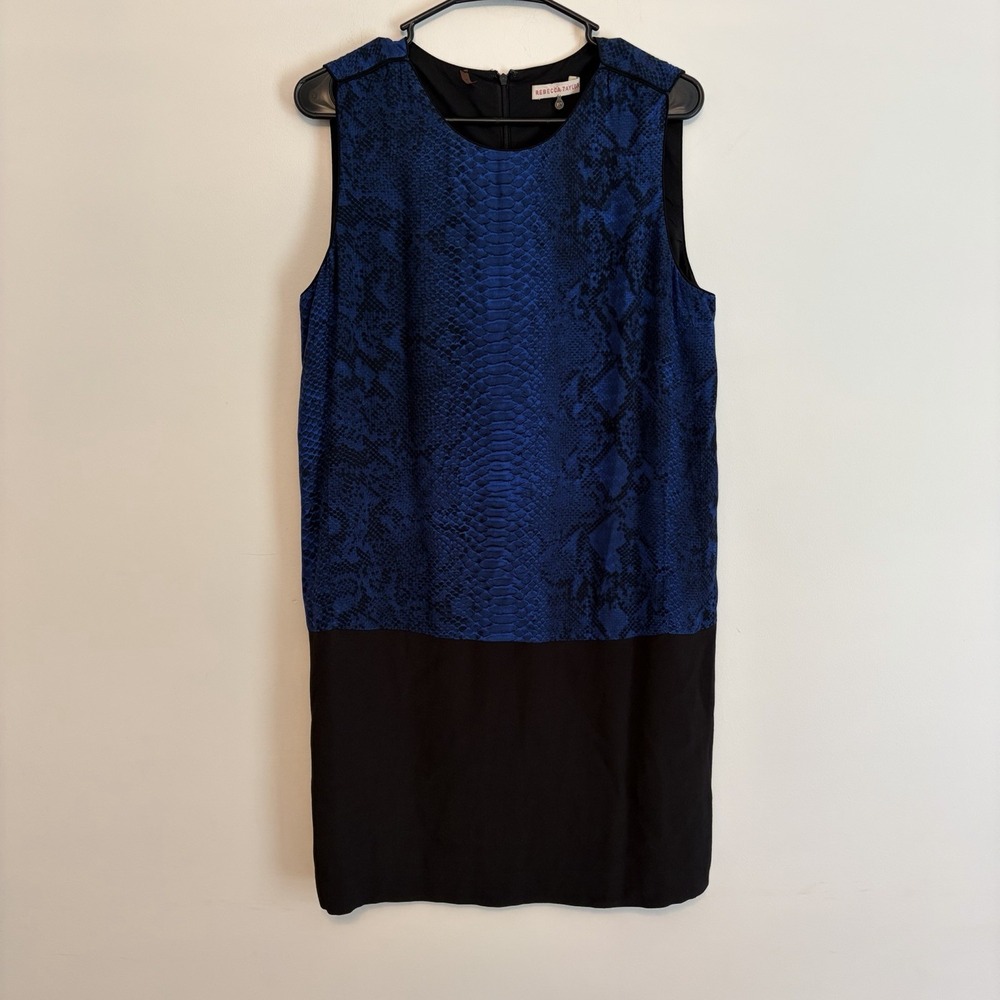 Rebecca Taylor Snake Print Color Block Sleeveless Shift Dress Blue Black Size 10